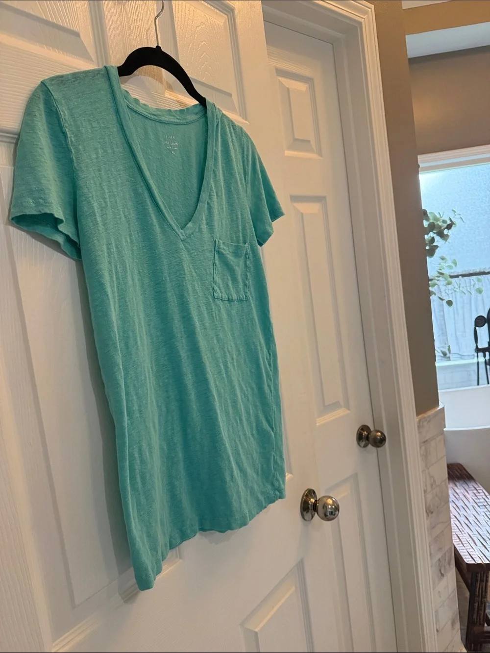 J. Crew 100% Lightweight Linen V-Neck Pocket Tee - Teal